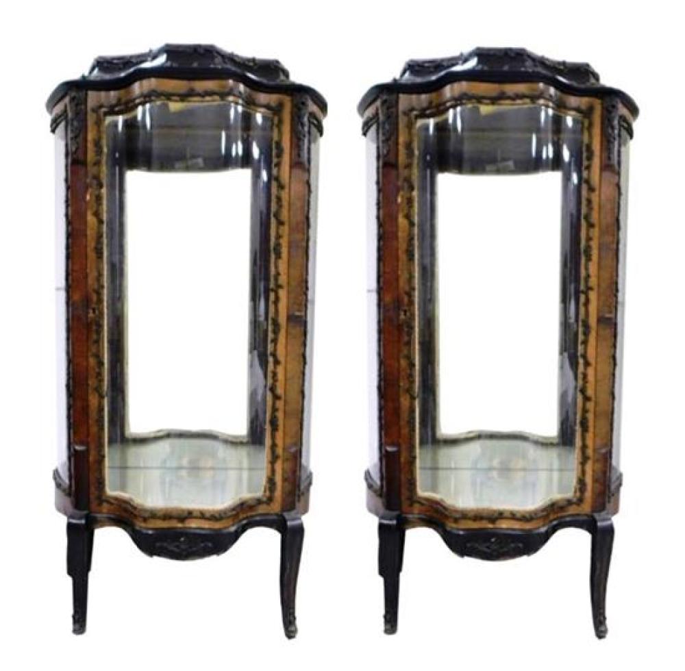 Appraisal: Pair of Victorian French-style vitrines mahogany removable domed merlot colored