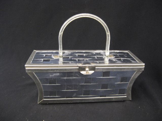 Appraisal: Vintage Steel Lucite Purse basketweave rectangular