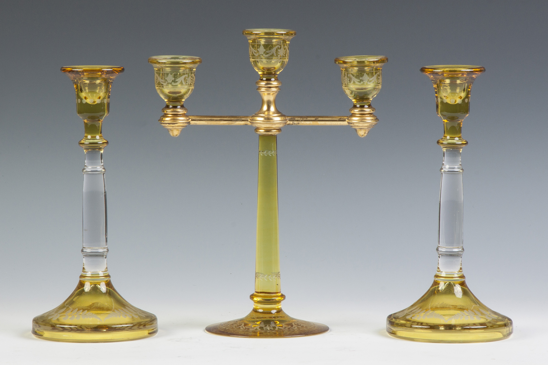 Appraisal: Hawkes Three Arm Candle Holder Hawkes piece is sgn Together