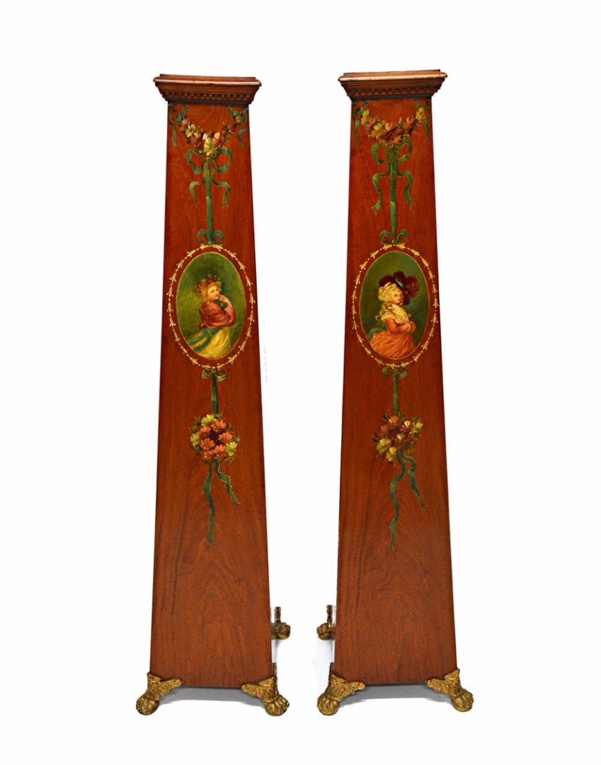 Appraisal: A pair of late th century Sheraton Revival satinwood pedestals