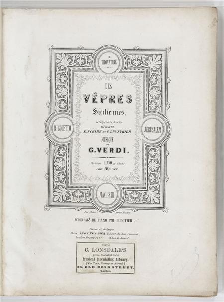 Appraisal: Verdi Giuseppe Les V pres siciliennes Gd Op ra en