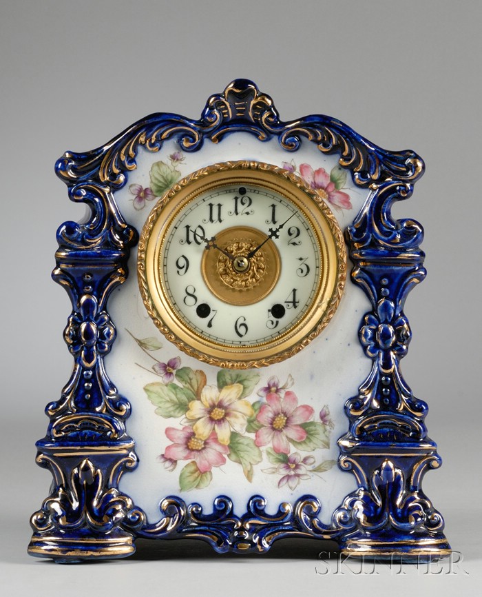 Appraisal: Porcelain Mantel Clock by the Waterbury Clock Company Waterbury Connecticut