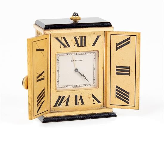 Appraisal: A Miniature French Gilt Metal Desk Clock Height x width