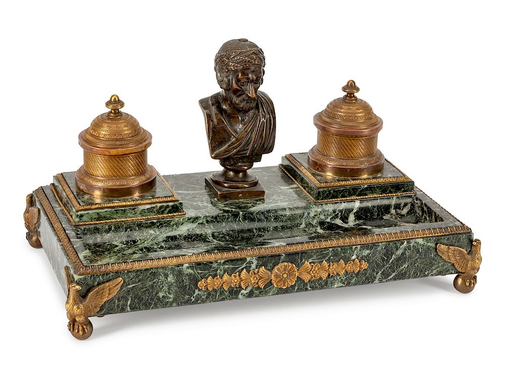 Appraisal: An Empire Style Marble and Bronze Encrier An Empire Style