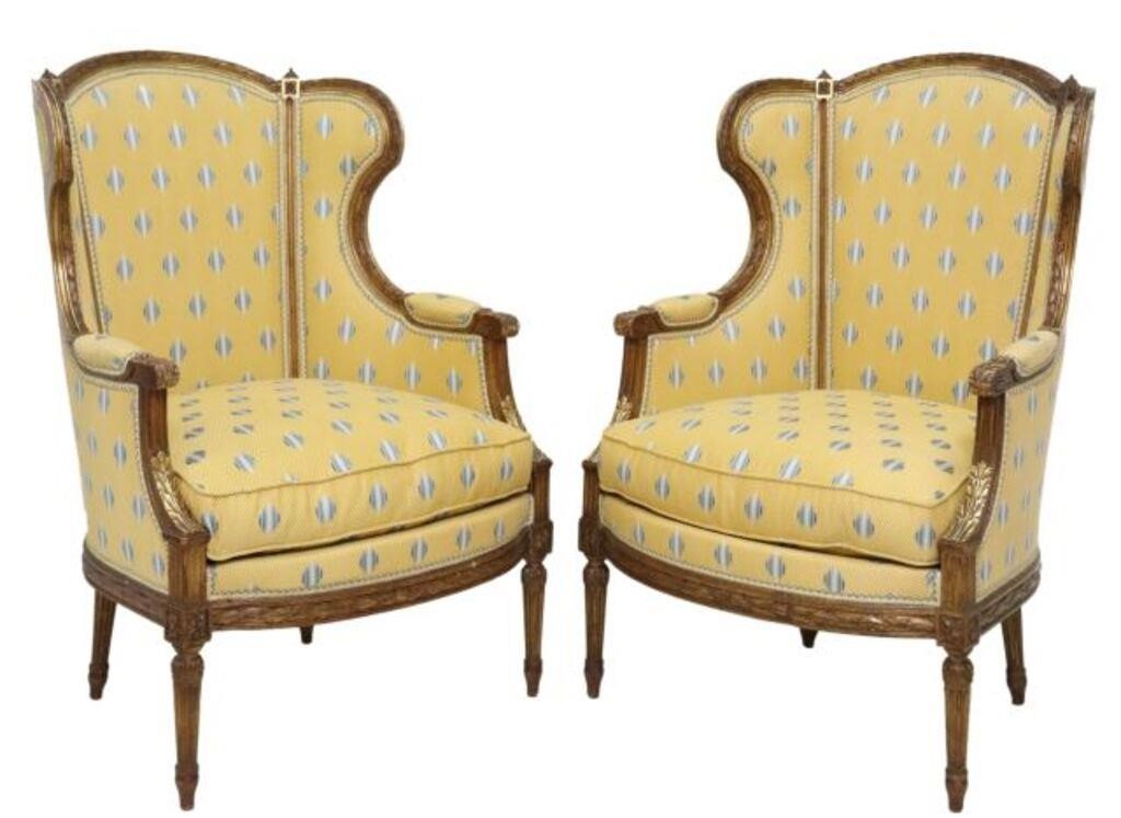 Appraisal: FRENCH LOUIS XVI STYLE PARCEL GILT FAUTEUILS pair French Louis