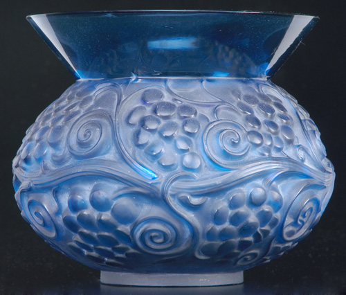 Appraisal: R LALIQUE Vase Fontainebleau deep blue c M p No