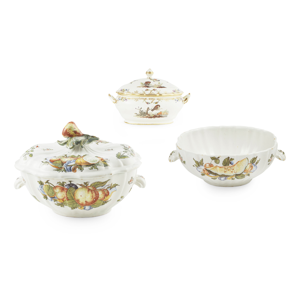 Appraisal: THREE CONTINENTAL TUREENS comprising an Amstel porcelain tureen and cover