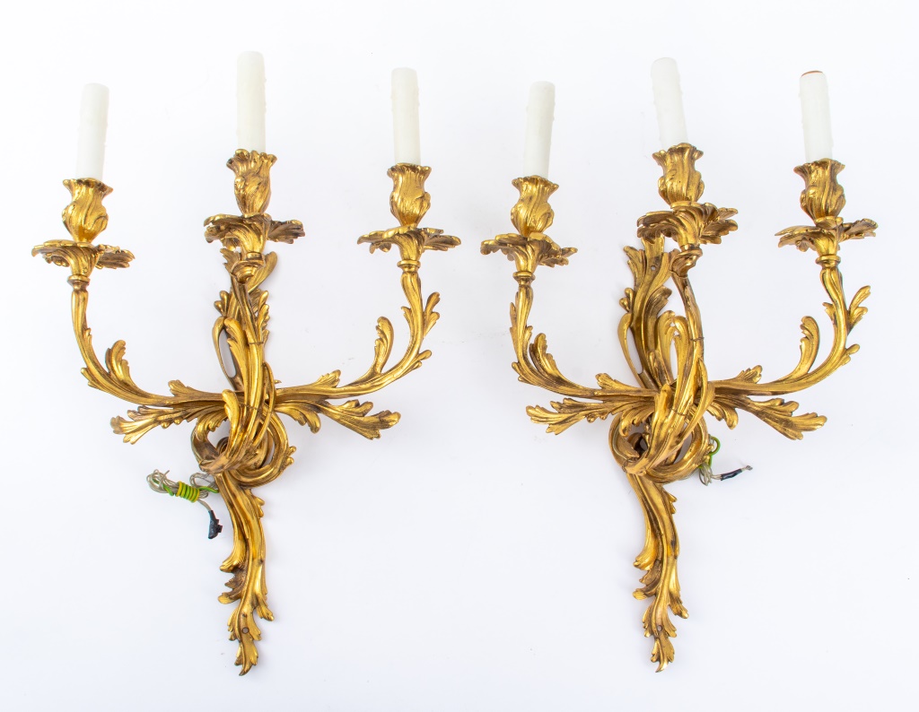 Appraisal: LOUIS XV STYLE GILT BRONZE LIGHT WALL SCONCE PR Pair