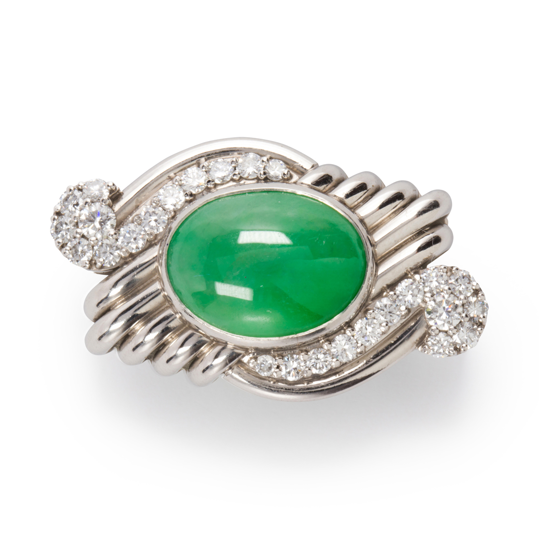 Appraisal: A JADEITE DIAMOND AND PLATINUM BROOCH A jadeite diamond and