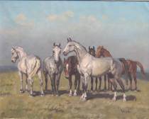 Appraisal: Janos Viski Hungarian b Horses Oil on canvas signed lower