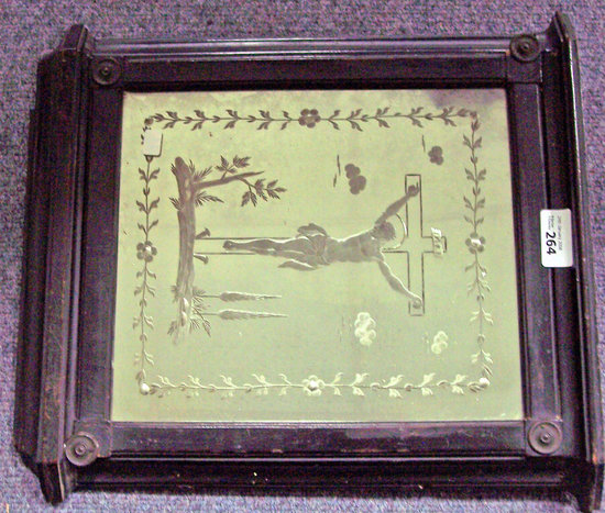 Appraisal: A Victorian mirror glass panel etched a scene of the