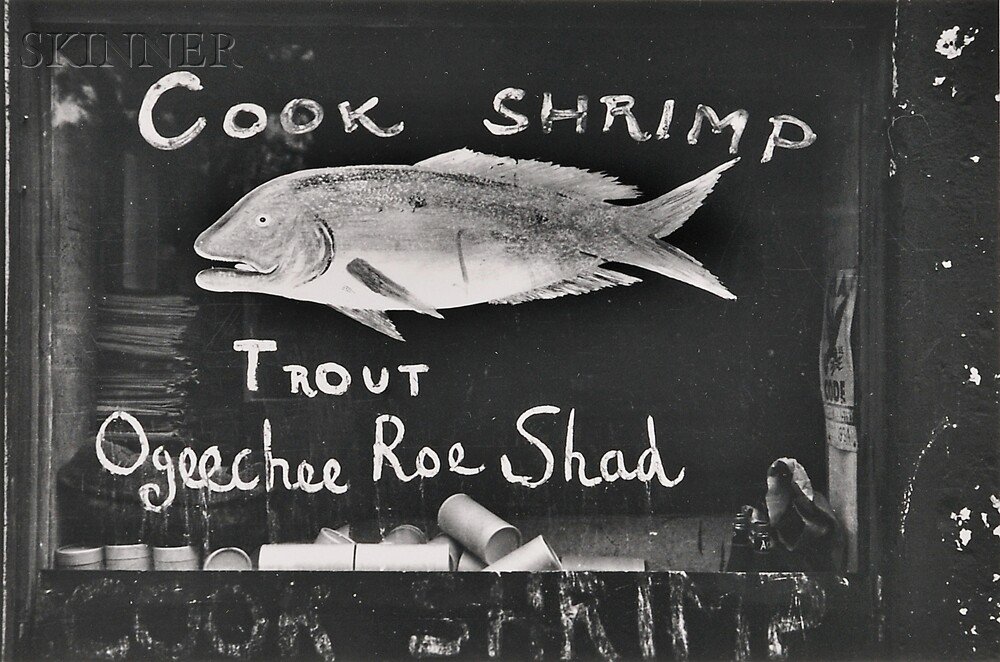 Appraisal: Walker Evans American - Two Photographs Painted Fish Store Sign