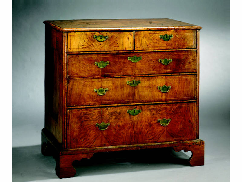 Appraisal: ENGLISH QUEEN ANNE WALNUT CHEST OF DRAWERS Rectangular top with