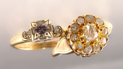 Appraisal: DIAMOND RINGS Antique K yellow gold ring contains rose cut