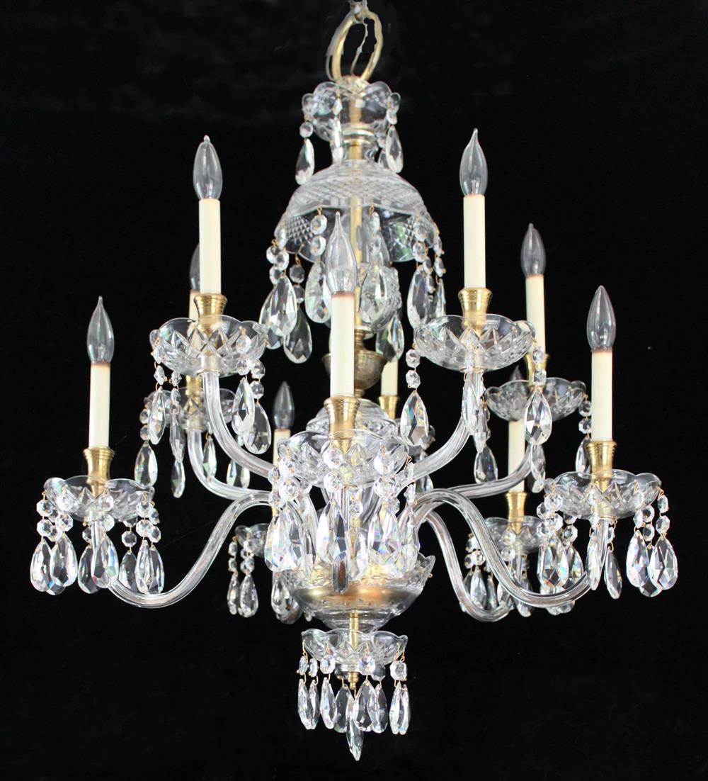 Appraisal: GEORGE III STYLE CUT GLASS CHANDELIER the multi-tiered stem with