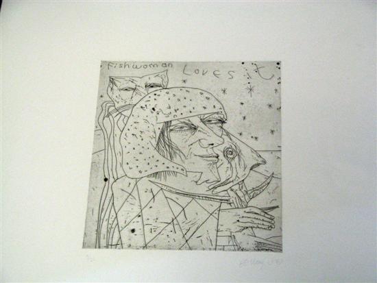 Appraisal: John Bellany Scottish b 'Fishwoman loves it' etching signed and