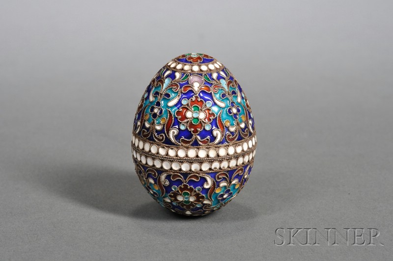 Appraisal: Russian Silver and Enamel Egg late th century maker's mark