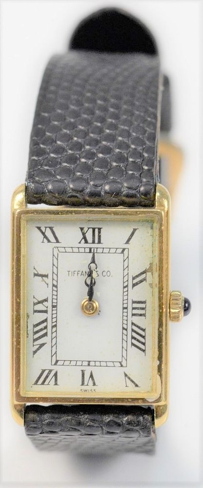 Appraisal: Tiffany Company Karat Gold Tank Watch with leather band millimeters