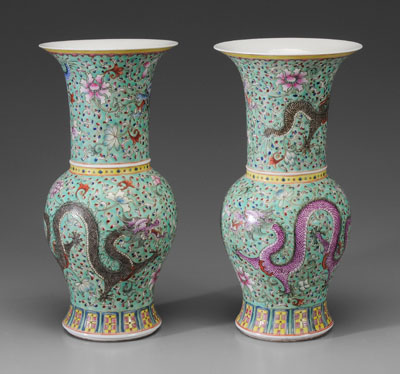 Appraisal: Famille Rose Yenyen Porcelain Vases Chinese th century pair with