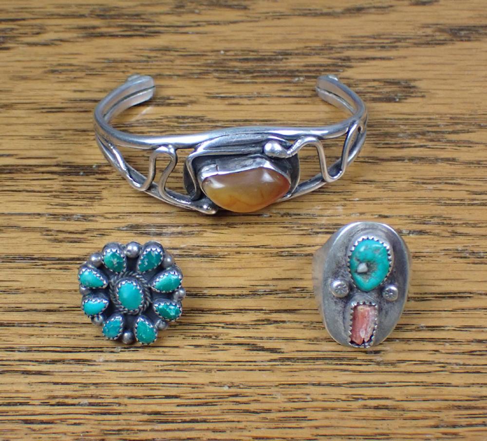 Appraisal: THREE ARTICLES OF NATIVE AMERICAN STYLE JEWELRY including a silver