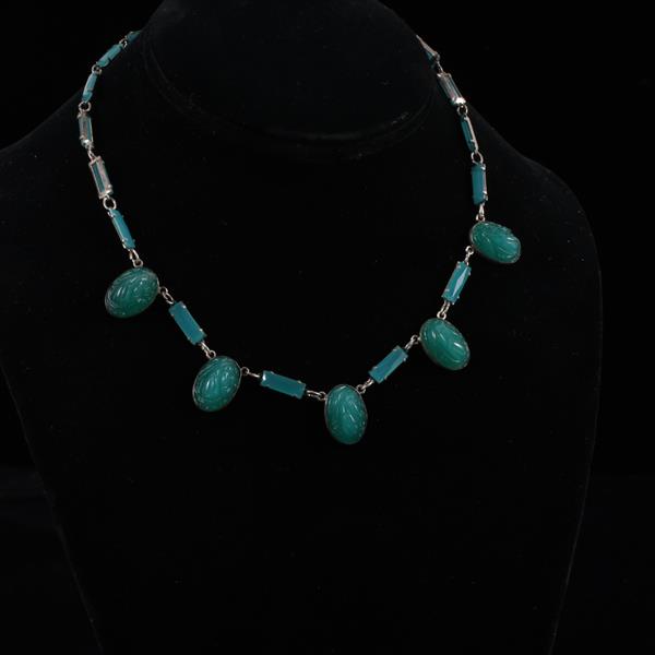 Appraisal: Czech Art Deco Jade Green Glass Necklace