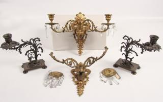 Appraisal: PR OF FRENCH BRONZE SCONCES AND BRONZE CANDLESTICKS PIECE MISCELLANEOUS