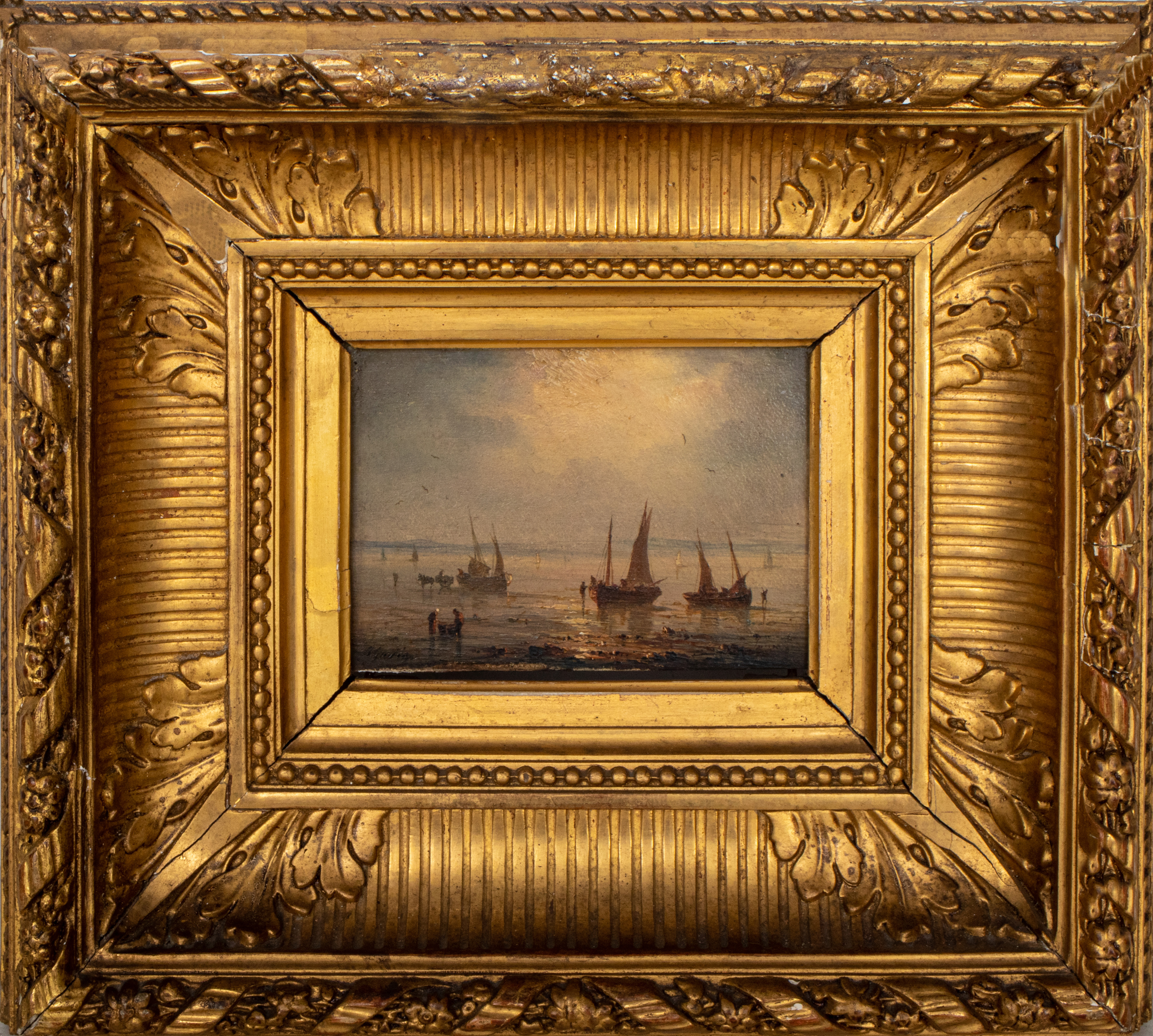 Appraisal: HENRIETTE HERMINIE GUDIN NAUTICAL OIL ON WOOD Henriette Herminie Gudin