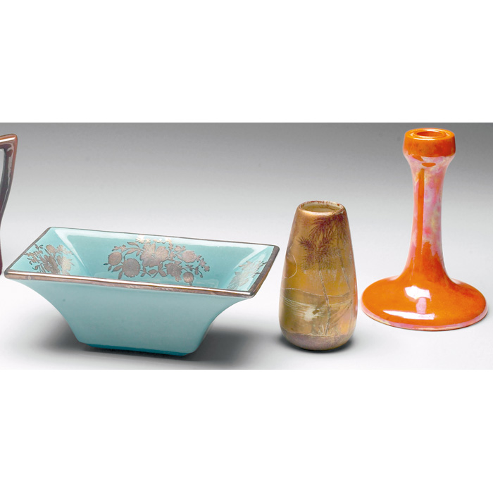 Appraisal: Weller bowl rectangular form in an aqua glaze with silver