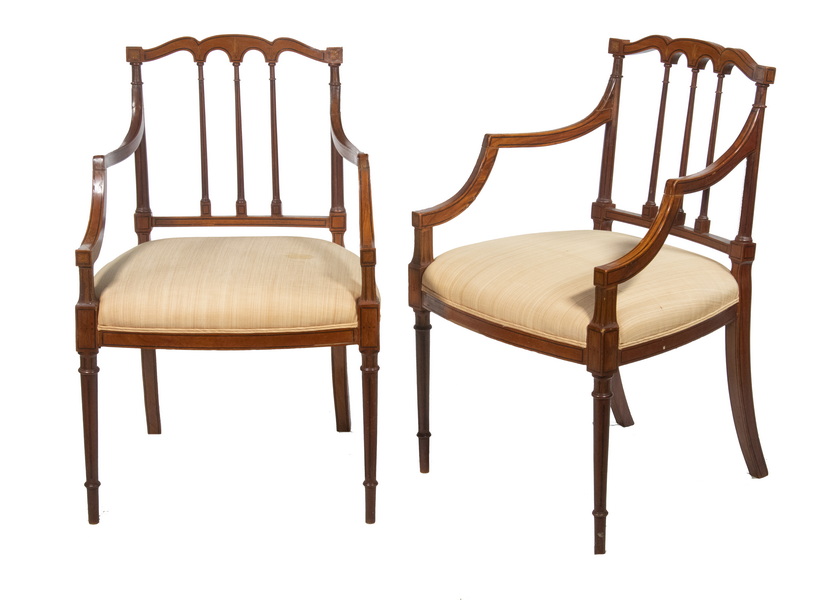 Appraisal: PR OF REGENCY INLAID ARMCHAIRS Finest Quality English Beechwood Chairs