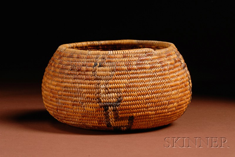 Appraisal: Southern California Polychrome Coiled Basketry Bowl Mission c late th