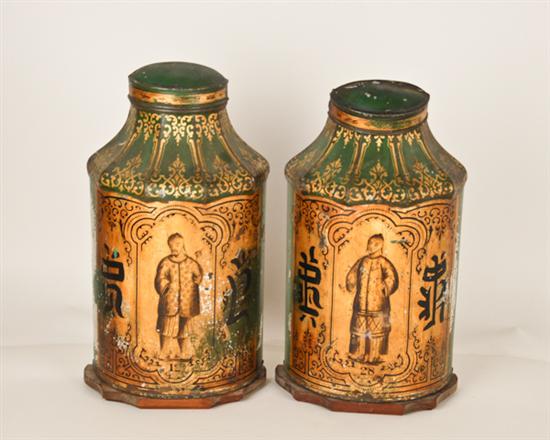 Appraisal: A Toleware Asian Tea Caddy halved and converted to pair