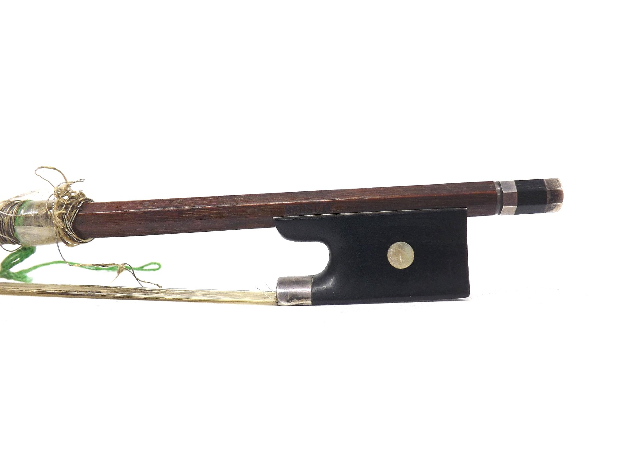 Appraisal: Silver mounted violin bow by and stamped Bausch the stick