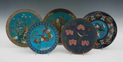 Appraisal: A Group Lot of Five Cloisonne Plates Various enameled plates