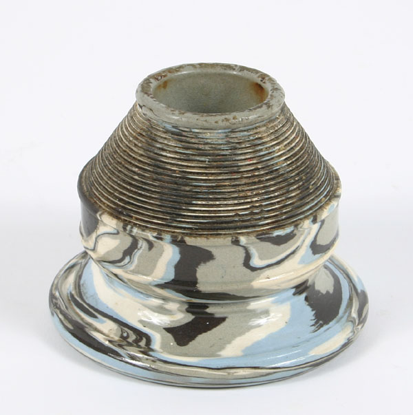 Appraisal: Nimy-Lez-Mons Belgian mochaware mocha swirl pottery match holder with strike