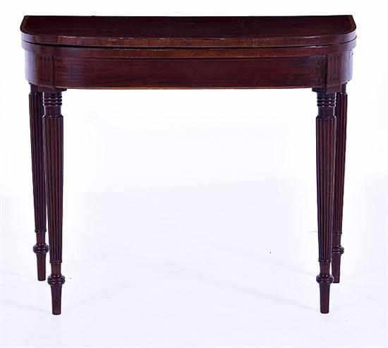 Appraisal: Regency inlaid mahogany card table early th century hinged D-shaped