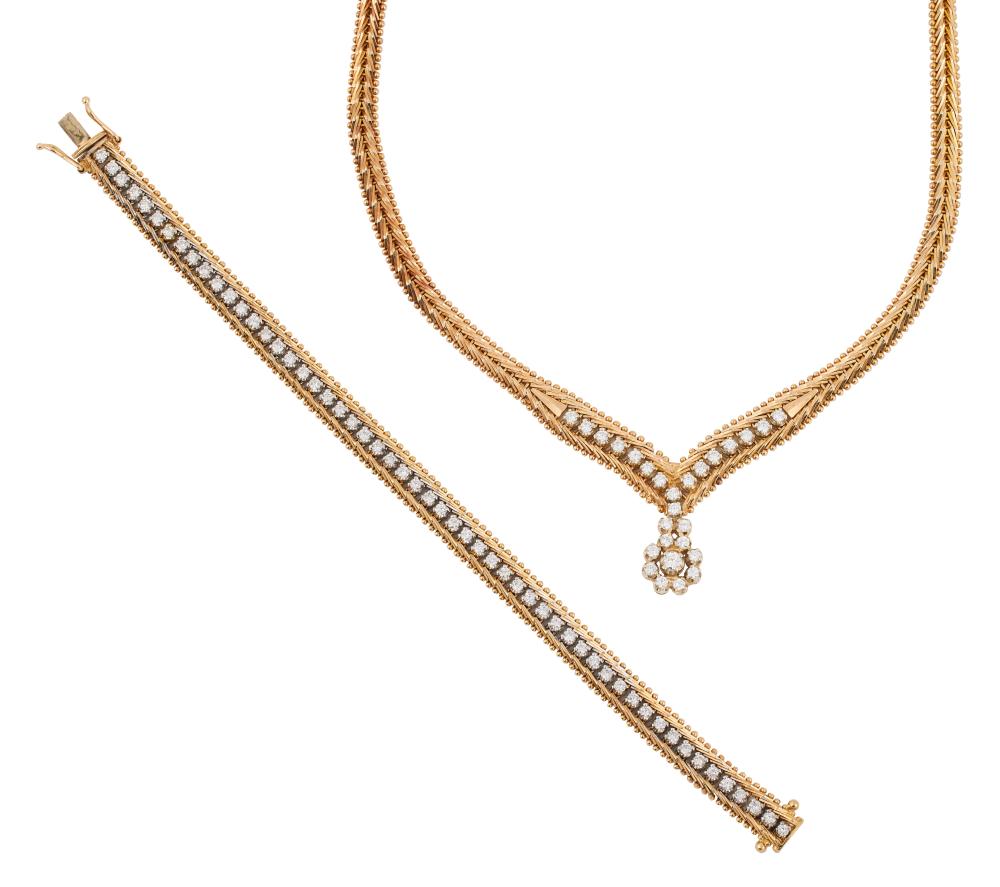 Appraisal: KT YELLOW AND WHITE GOLD AND DIAMOND NECKLACE AND BRACELET