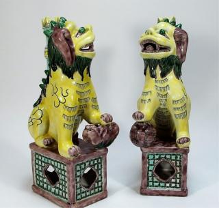 Appraisal: PR Chinese Sancai Glaze Porcelain Foo Dogs CHINA TH CENTURY