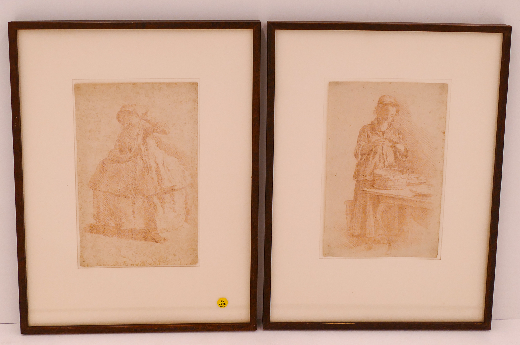 Appraisal: pc European th Century Female Portrait Conte Crayon Drawings Framed-