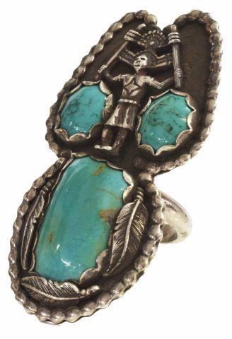 Appraisal: Native American silver content unknown ring with three bezel-set turquoise