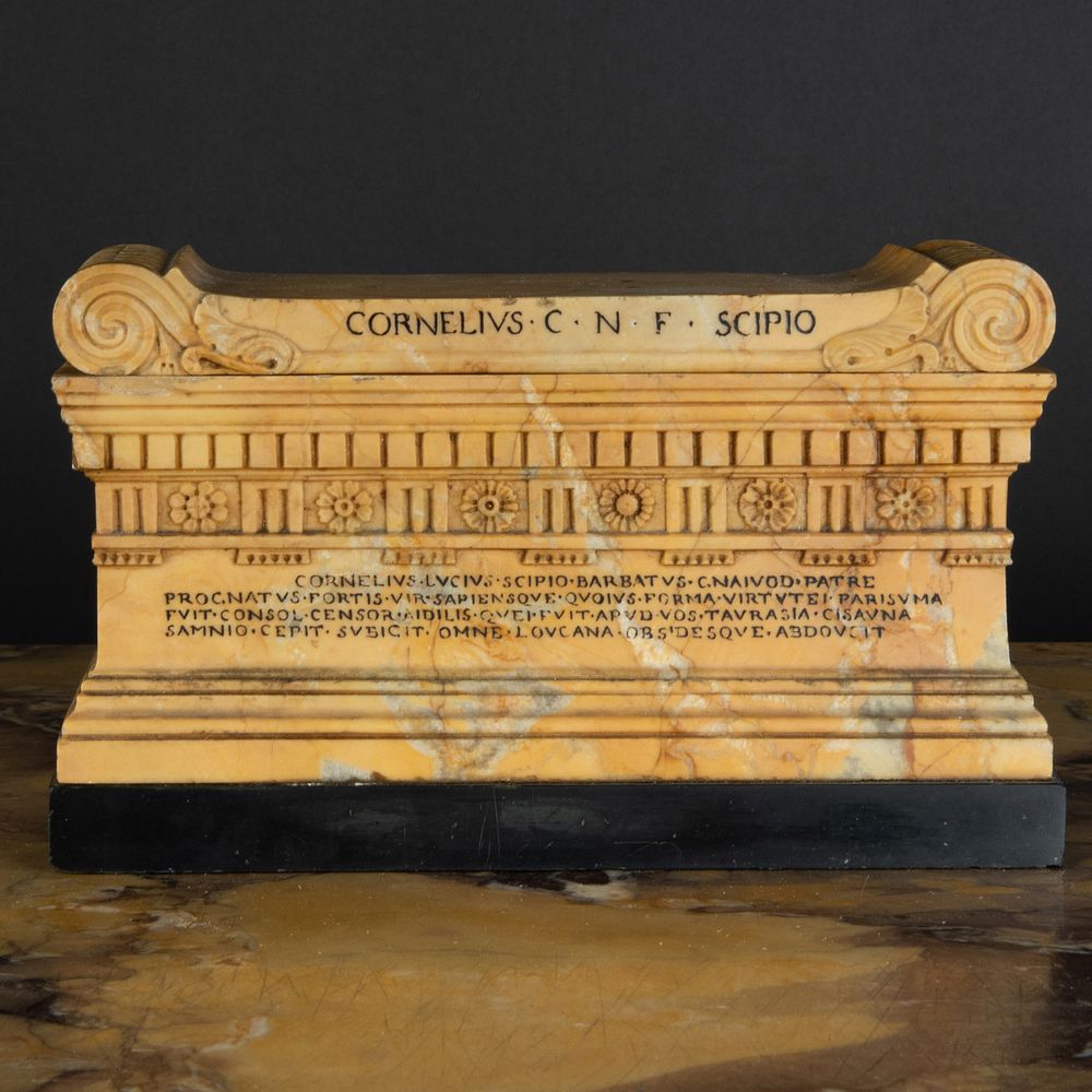 Appraisal: Italian Sienna Marble Model of Scipio's Sarcophagus Now fitted as