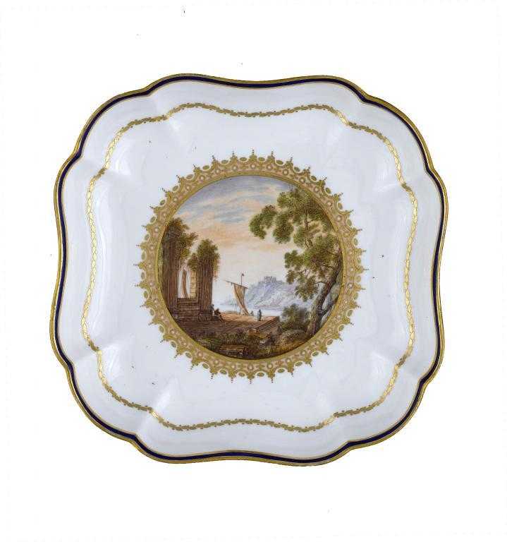 Appraisal: A DERBY DESSERT DISH of cushion shape painted with an