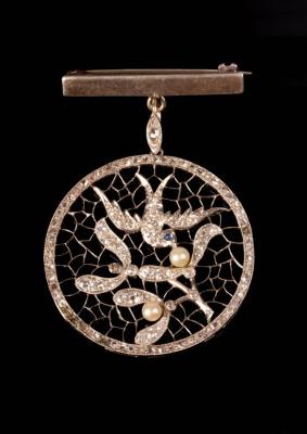 Appraisal: A diamond and pearl pendant of openwork form decorated a