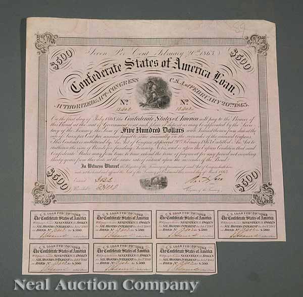 Appraisal: Confederate Bonds a group of C S A coupon bonds