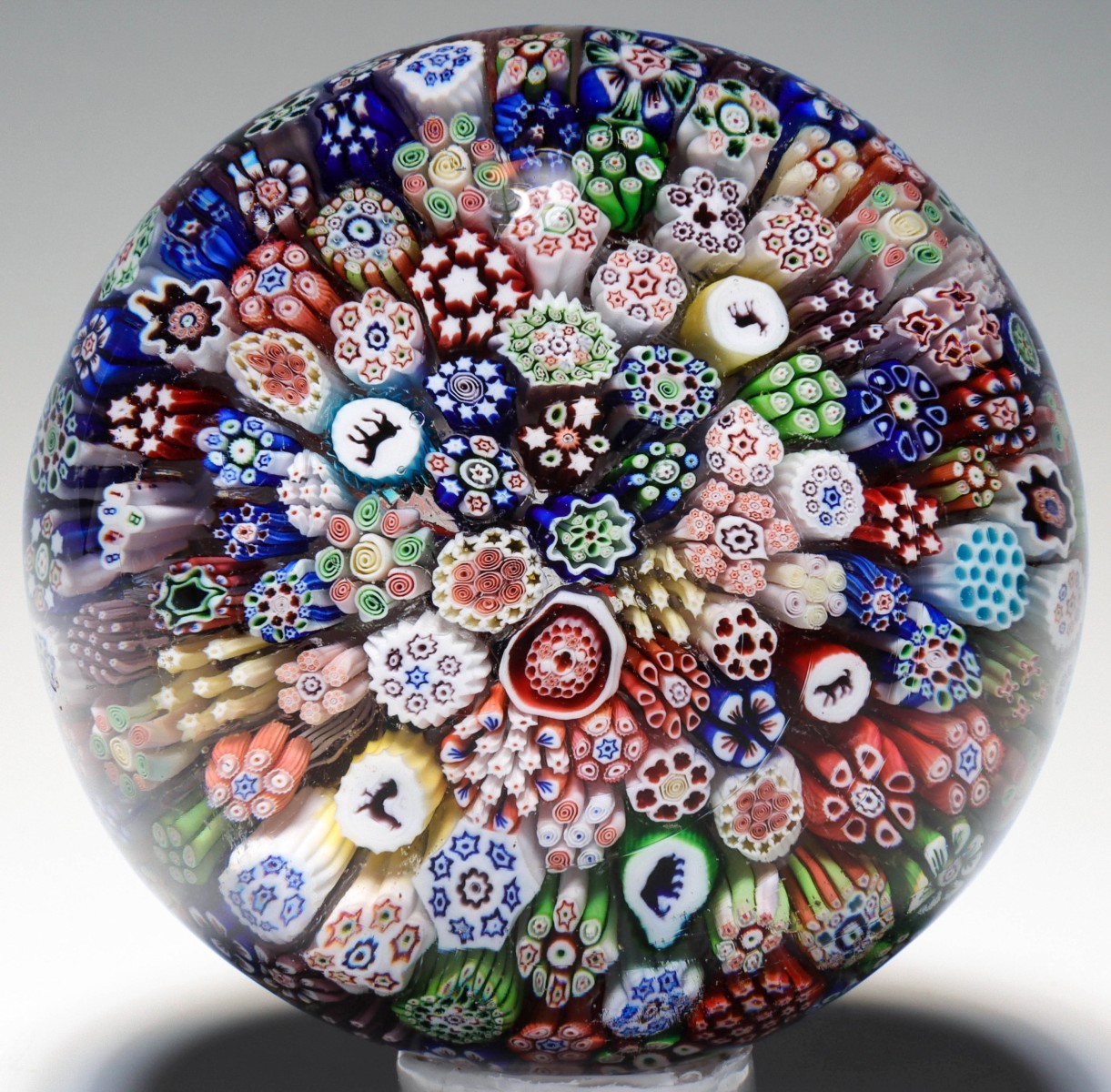 Appraisal: BACCARAT CLOSEPACK ANIMAL CANE PAPERWEIGHT DATED The antique Baccarat millefiori