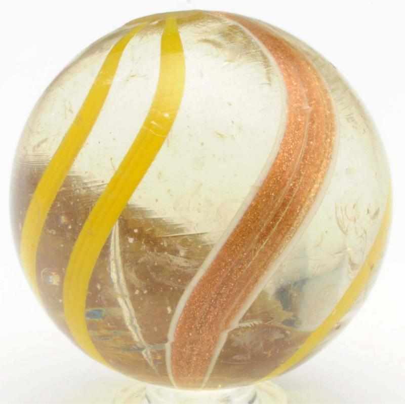 Appraisal: Large Banded Lutz Marble Transparent clear base with yellow bands