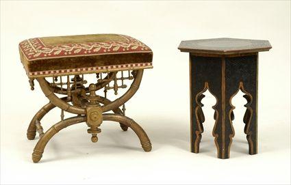 Appraisal: Anglo-Japanese Giltwood Faux-Bamboo Stool and a Moorish-Style Painted Occasional Table