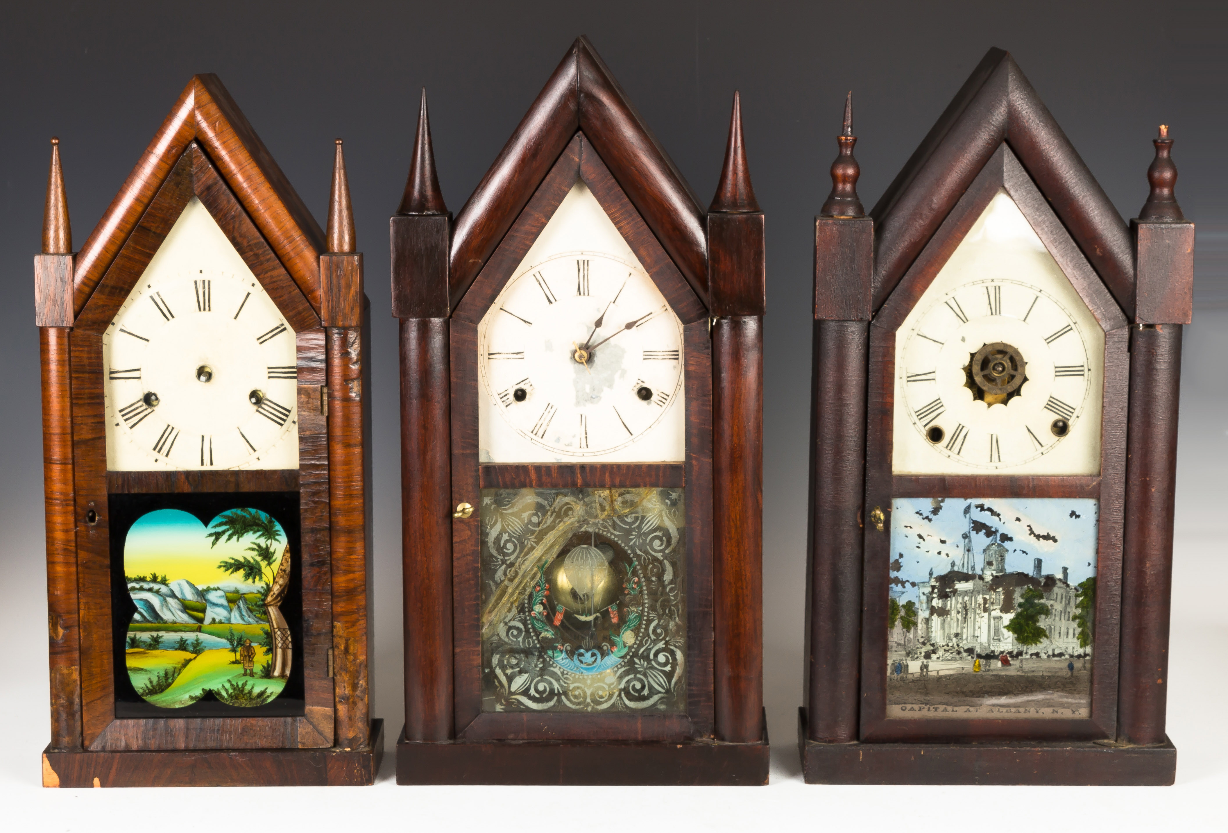 Appraisal: Three Various Steeple Shelf Clocks L Brewster Ingraham Middle Smith