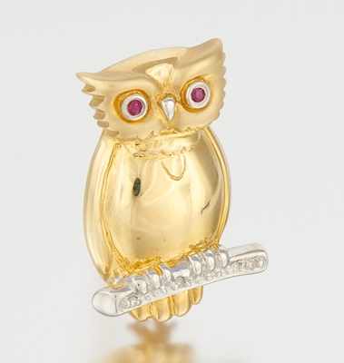 Appraisal: A Ladies' Gold and Diamond Owl Brooch k yellow gold