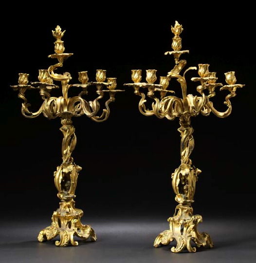 Appraisal: Tall Pair of Napoleon III Gilt-Bronze Seven-Light Candelabra third quarter