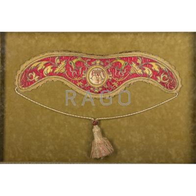 Appraisal: ITALIAN SILK COLLAR OR CUFF Gold thread design with fringe